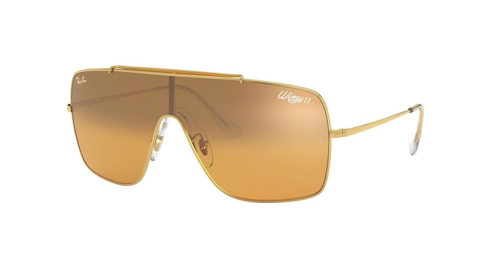Ray-Ban WINGS II Sunglasses - Men's, Gold Frame, Orange/Silver Gradient Mirror Lenses, RB3697-9050Y1-35