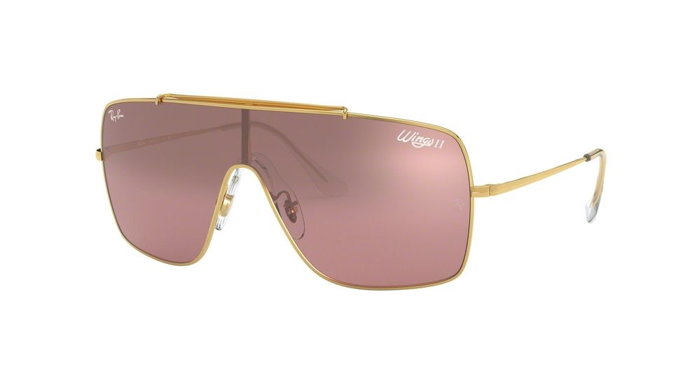 Ray-Ban WINGS II Sunglasses - Men's, Gold Frame, Silver/Pink Gradient Mirror Lenses, RB3697-9050Y2-35