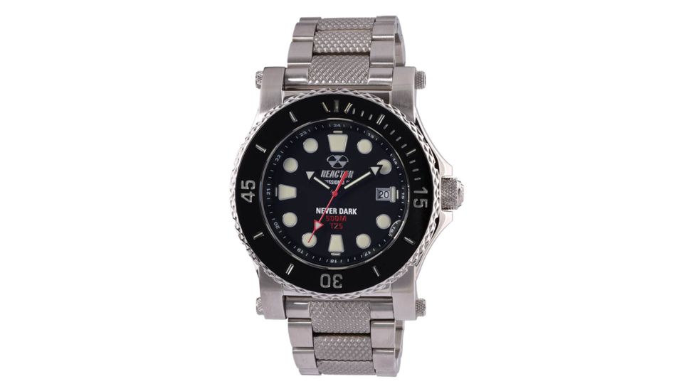 REACTOR Polaris Men's Watch with Never Dark Illuminated Dial, Stainless Case and Bracelet, Black Dial, Medium 42001