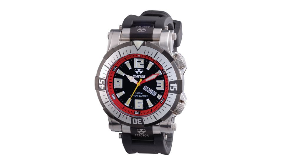 REACTOR Poseidon Men's Watch, Rubber Strap, Black Dial with Red Ring, Medium 55801