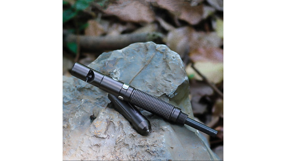 ReadyMan EDC Survival Tool, 6in Overall, Fire Starter Magnesium Rod, Tungsten Steel Glass Breaker, Knife Blade, Emergency Survival Whistle, Pocket Clip, Black, EDC SURVIVAL TOOL