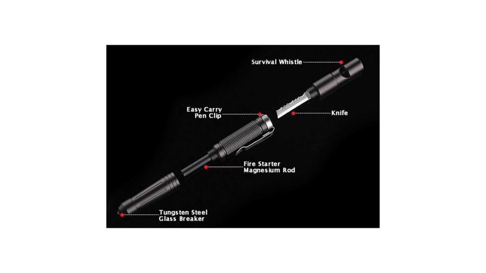 ReadyMan EDC Survival Tool, 6in Overall, Fire Starter Magnesium Rod, Tungsten Steel Glass Breaker, Knife Blade, Emergency Survival Whistle, Pocket Clip, Black, EDC SURVIVAL TOOL