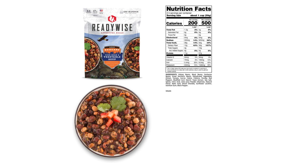 ReadyWise 6 CT Case Basecamp Four Bean &amp; Vegetable Soup, White, 8 x 11.25 x 9.75, RW05-017
