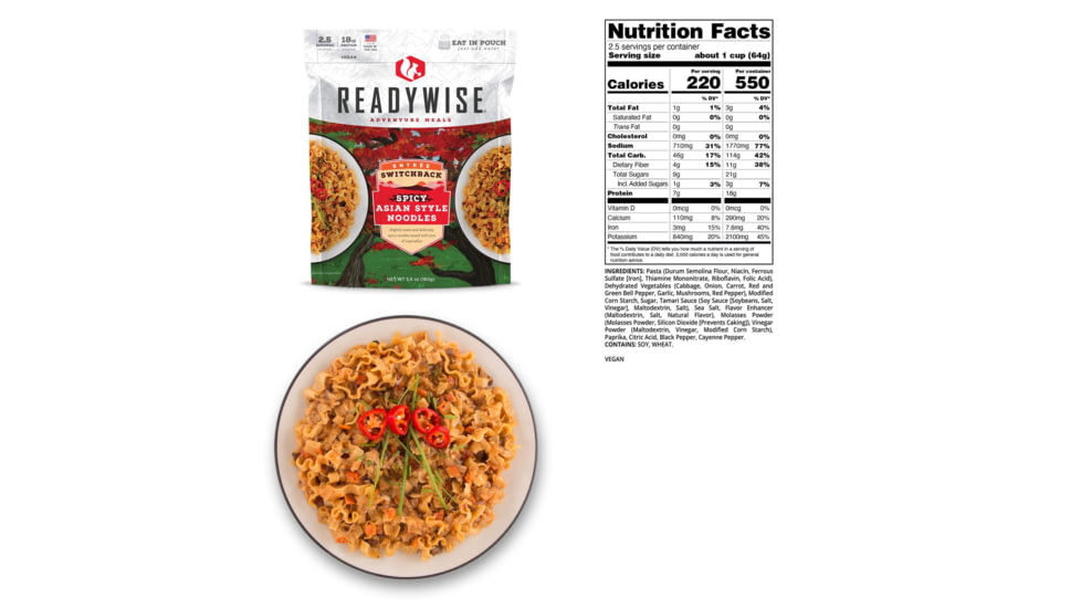 ReadyWise 6 CT Case Switchback Spicy Asian Style Noodles, White, 8 x 11.25 x 9.75, RW05-014