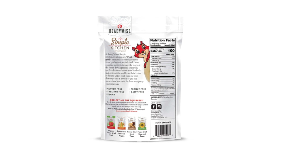 ReadyWise Freeze-Dried Strawberries &amp; Bananas, Single Pouch, RWSK02-009
