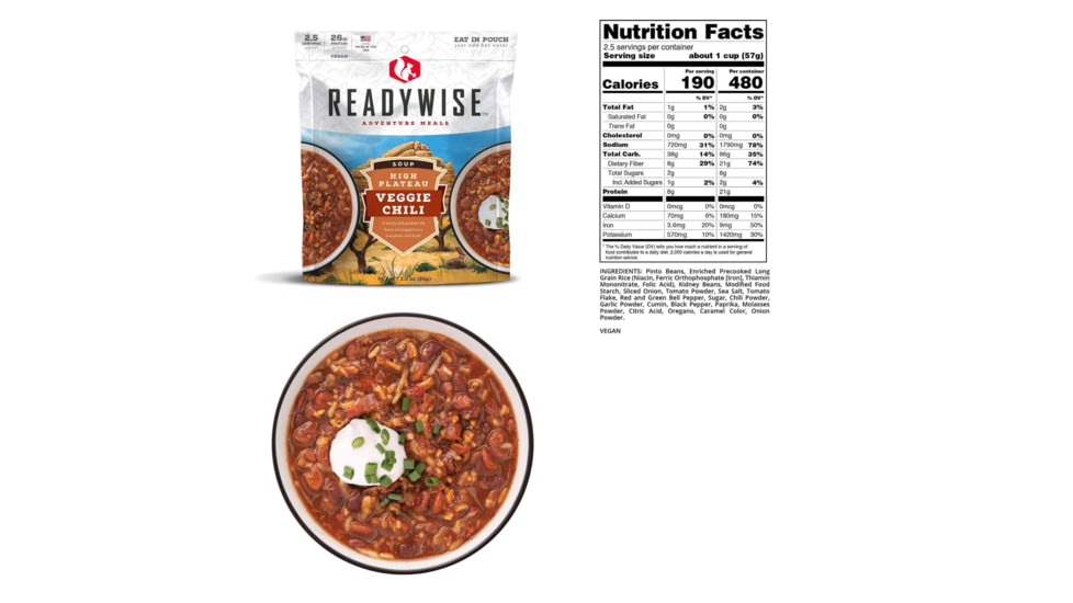 ReadyWise High Plateau Veggie Chili Soup, Single Pouch, RW03-911