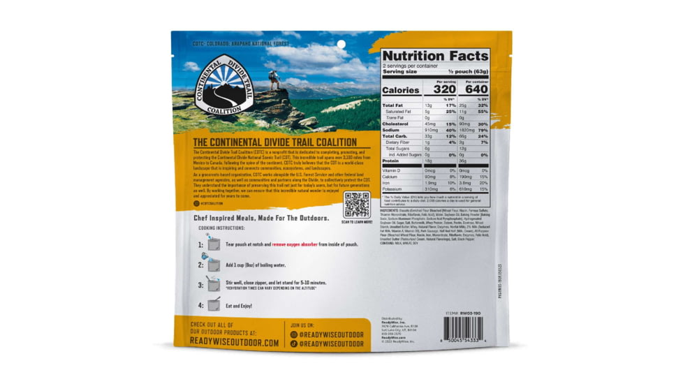 ReadyWise Outdoor Pro Meal Homestyle Biscuits &amp; Gravy with Sausage, Black, RW03-190