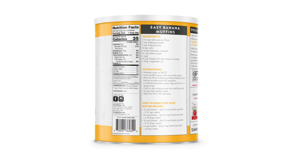 ReadyWise Powdered Butter, 10 Cans, RWSKCN03-019