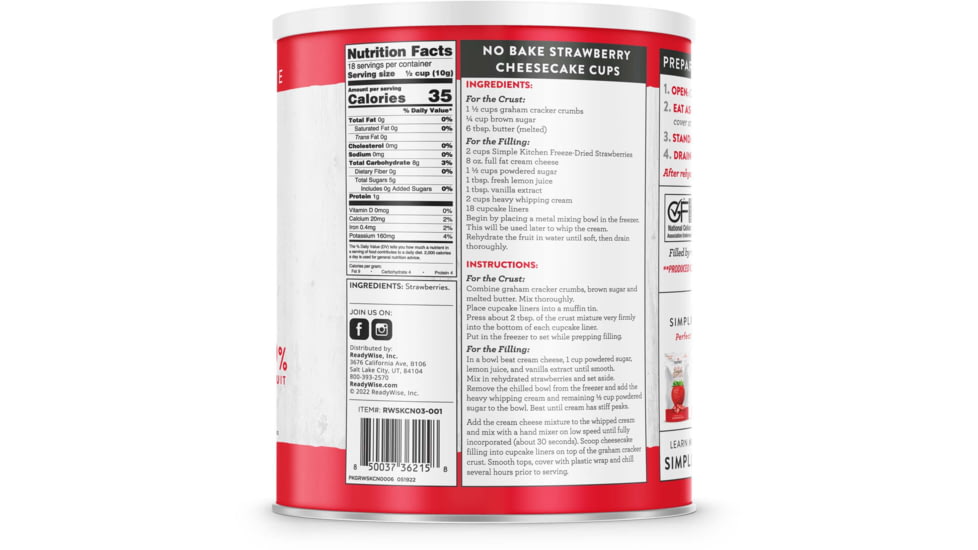 ReadyWise Simple Kitchen Freeze-Dried Sliced Strawberries - 18 Serving Can, White, RWSKCN03-001
