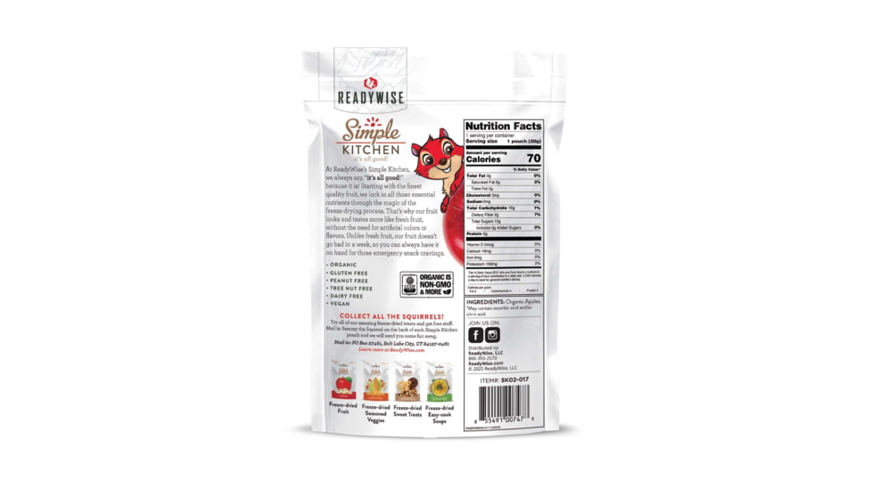 ReadyWise Simple Kitchen Organic Freeze-Dried Apples, Single Pouch, RWSK02-017