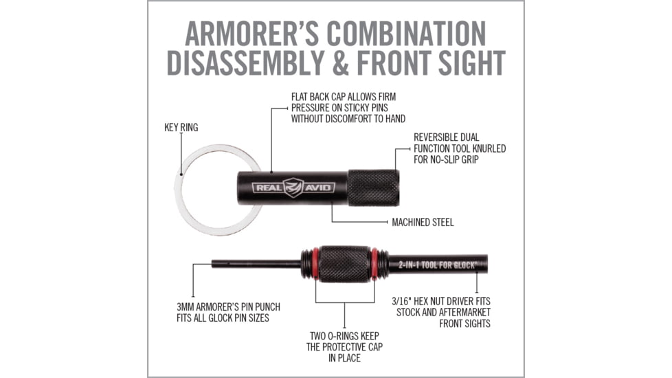 Real Avid 2-in-1 Tool For Glock Disasembly &amp; Front Sight, AVGLOCK21