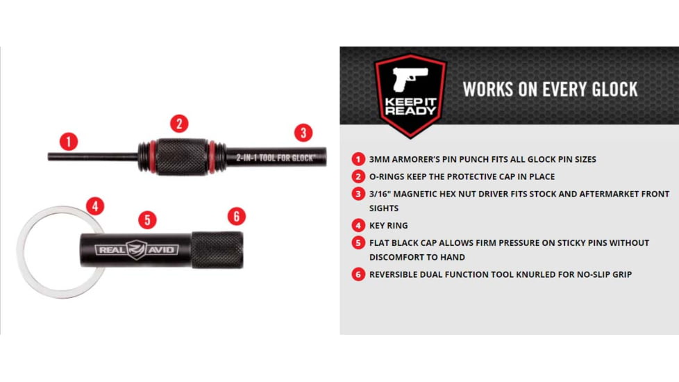 Real Avid 2-in-1 Tool For Glock Disasembly &amp; Front Sight, AVGLOCK21