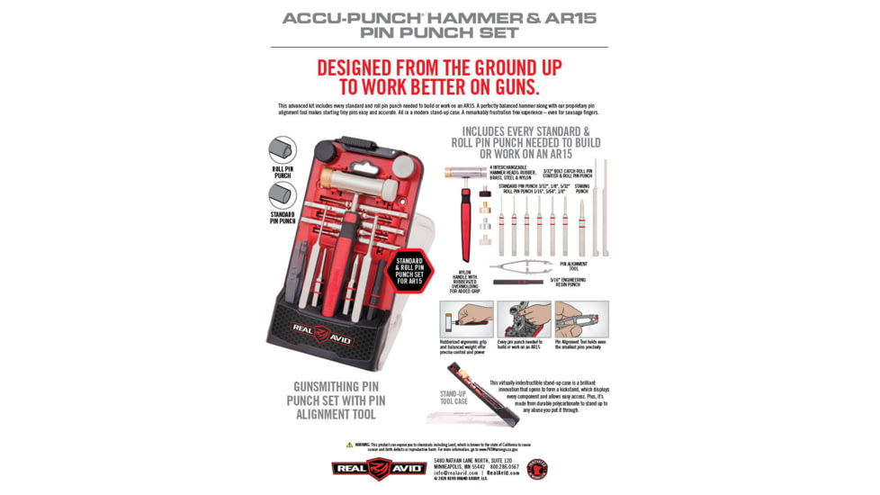 Real Avid Accu-Punch Hammer and Armorers AR15 Pin Punch Set, AVHPS-AR