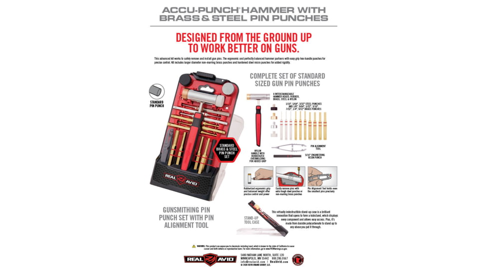 Real Avid Accu-Punch Hammer &amp; Pin Punch Set, Brass, AVHPS-B