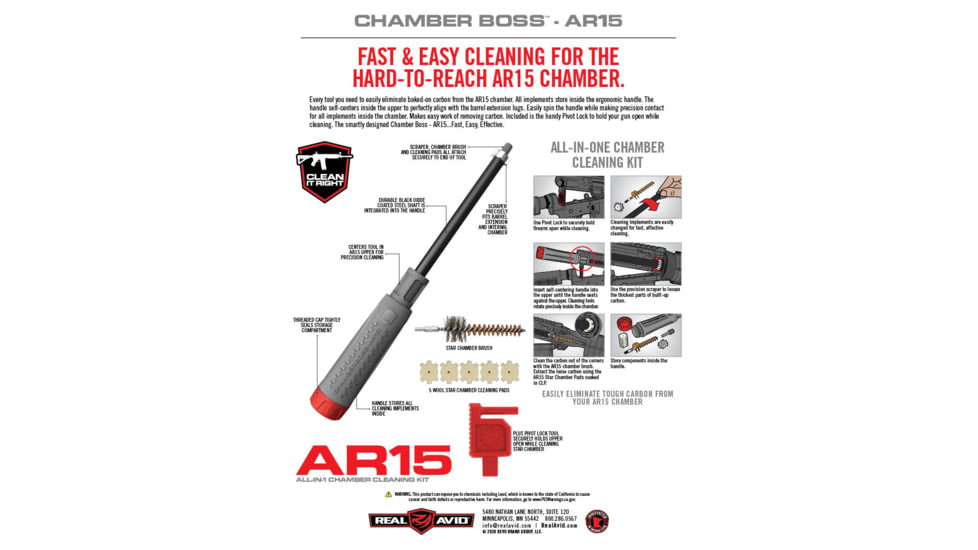 Real Avid Chamber Boss Cleaning Kit - AR15, Gray/Red, AR15, AVAR15CB