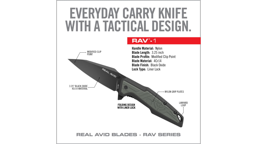 Real Avid Rav-1 Knife Manual 3.25 Blade Green/black