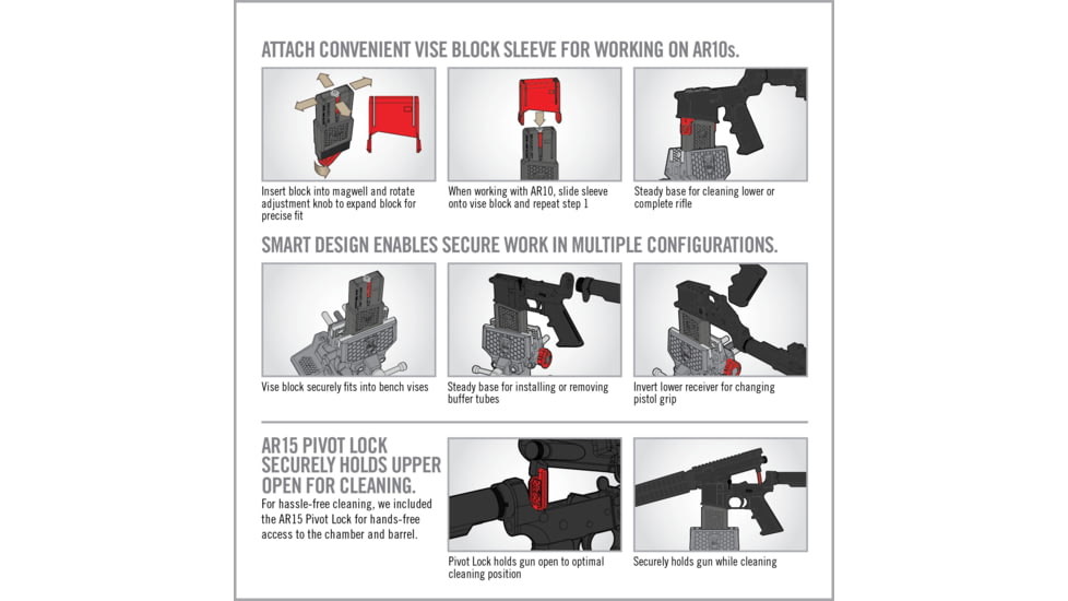 Real Avid Smart-Fit AR15 Vise Block with Sleeve for AR10, Grey, Red, Medium, AV1015SFVB