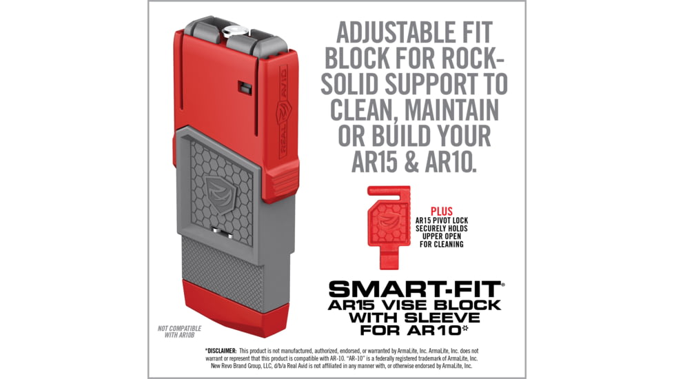 Real Avid Smart-Fit AR15 Vise Block with Sleeve for AR10, Grey, Red, Medium, AV1015SFVB