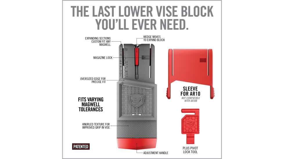 Real Avid Smart-Fit AR15 Vise Block with Sleeve for AR10, Grey, Red, Medium, AV1015SFVB