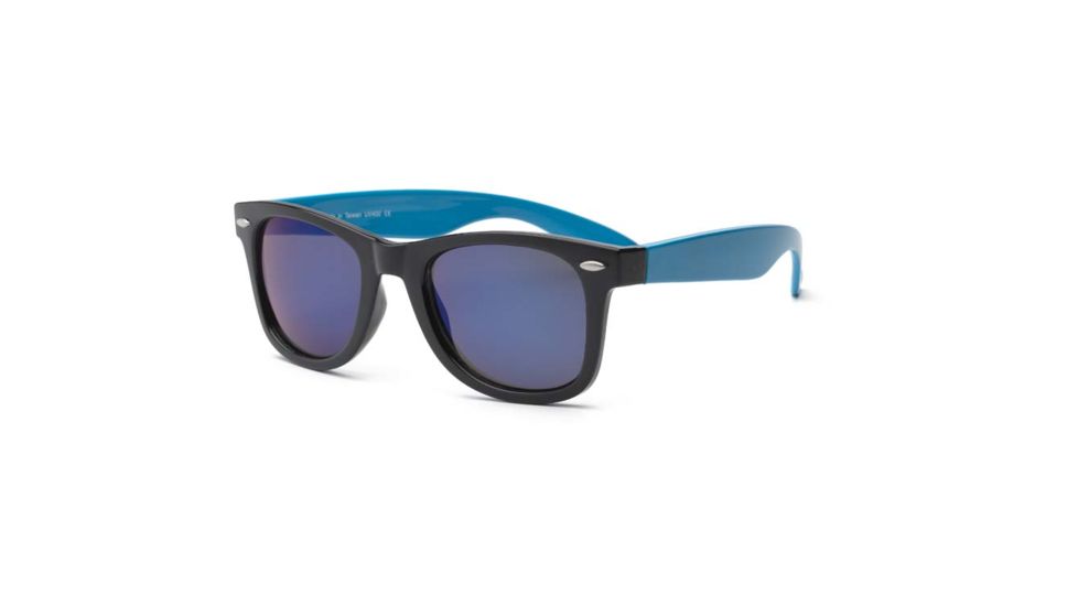 Real Kids Shades Black Square Frame/Neon Blue Temples Polycarbonate Frame with Blue Mirror Lens 10+, Unisex 10SWGBKBL