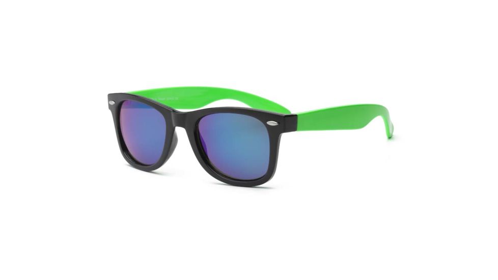 Real Kids Shades Black Square Frame/Neon Green Temples Polycarbonate Frame with Green Mirror Lens 10+, Unisex 10SWGBKGR