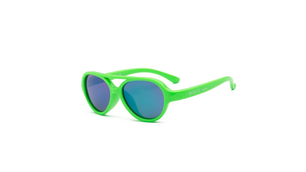 Real Kids Shades Unbreakable Sky Sunglasses, Neon Green Frame with Green Mirror Lens, Kid 4SKYNGR