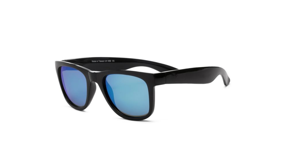 Real Kids Shades Unbreakable Waverunner FlexFit Sunglasses, Black Frame with Blue White Revo Lens, Young Adult 10WAVBKWBR
