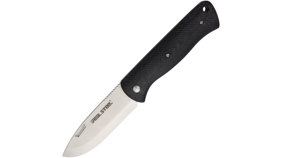 Real Steel Bushcraft Folder Free Folding Knife,3.5in,D2 Tool Steel,Drop Point,Satin,Black,G10 Handle RS3717