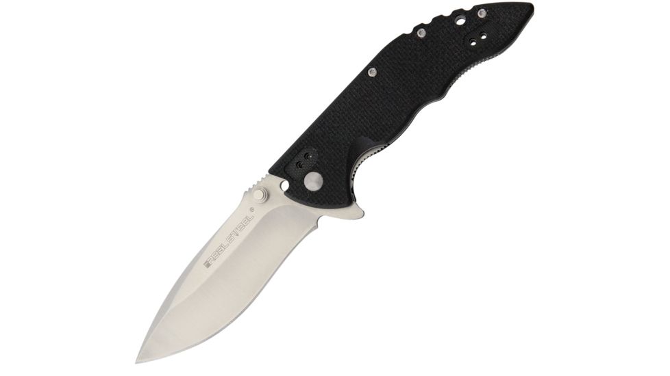 Real Steel E77 Flipper Satin Black Folding Knife,3.25in,Drop Point,Satin,Black,G10 Handle RS5112