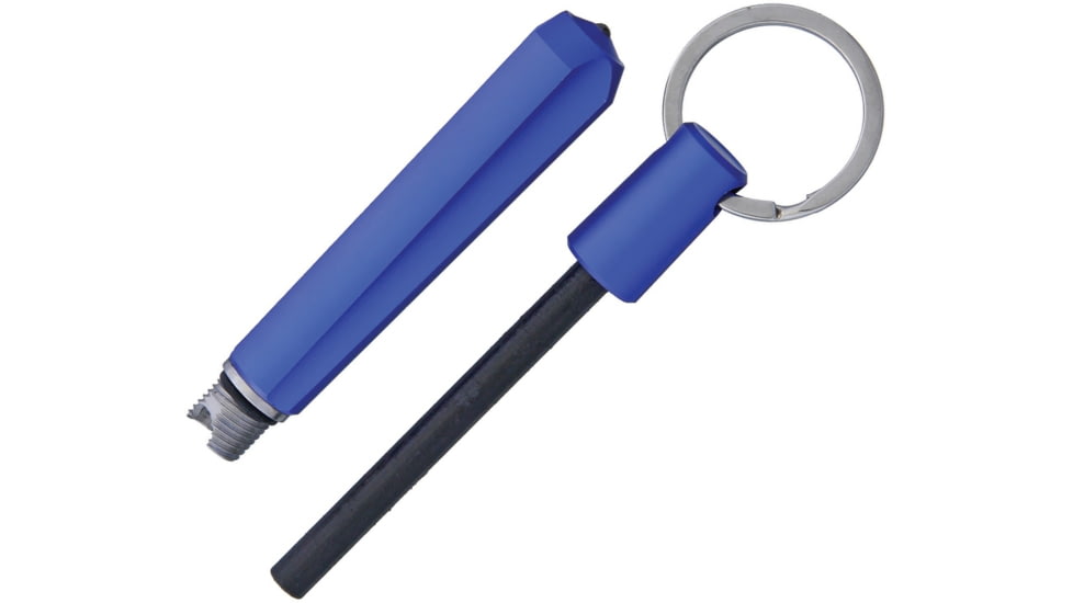 Real Steel Glass Breaker Fire Starter, 3.75in Overall, 1.62Oz, Keyring, Fire Starter Screws Into The Body Of The Glass Breaker, Aluminum Construction, Blue, Blue, F1303