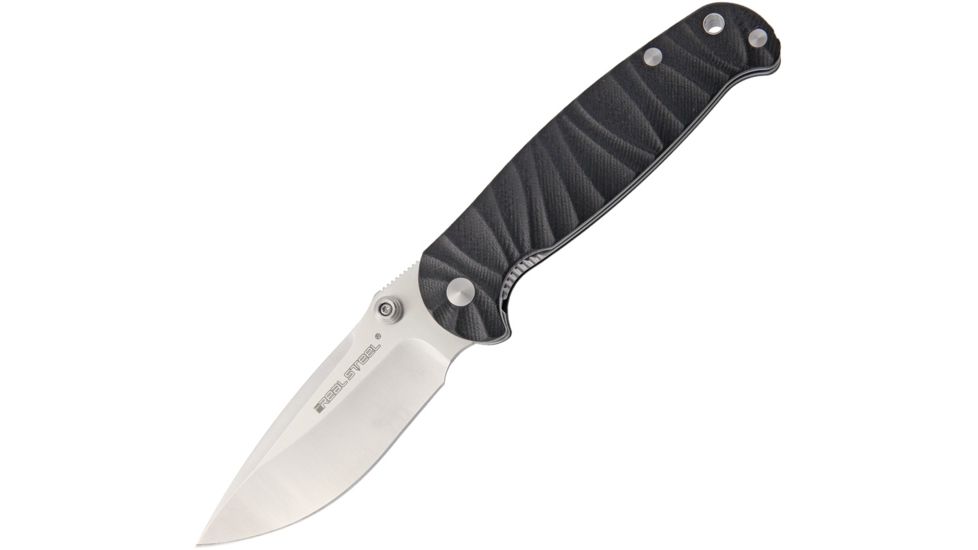 Real Steel H6 Black Satin Folding Knife,3.75in,Sandvik 14C28N Steel,Satin,Black,G10 Handle RS7785