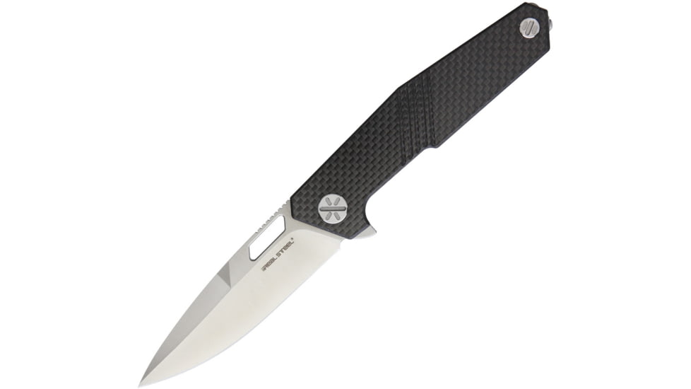 Real Steel Havran Framelock Blade Knife, 3.75in Satin S35Vn SS Blade, Carbon Fiber Handle With Titanium Back Handle, 9441