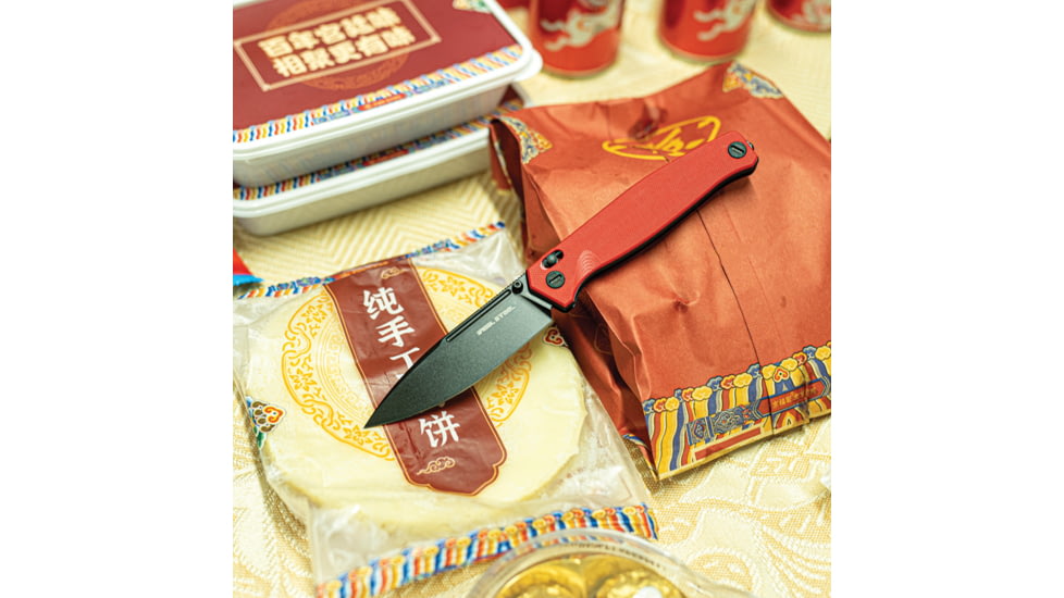 Real Steel Huginn Folding Knife, 3.6in, VG-10 Steel, G10 Handle, Red/Black, 7652RB