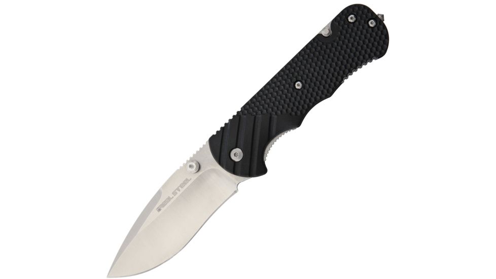 Real Steel M21 Satin Black Folding Knife,3.375in,8Cr13MoV Steel,Drop Point,Satin,Black,G10 Handle RS7321