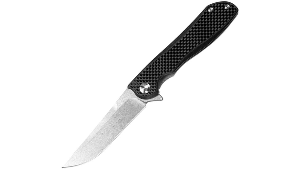 Real Steel Megalodon Revival Framelock Folding Knife, 3.75in Stonewash Bohler N690 SS Blade, Carbon Fiber Handle With Stonewash SS Back Handle, Pocket Clip, Black, 7422