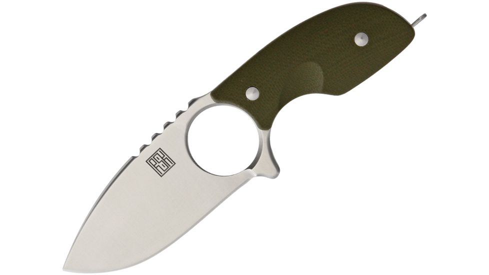 Real Steel Mini 127 Neck Knife Green Fixed Blade Knife, 2.875in, D2 Tool Steel, Drop Point, Satin, Green, G10 Handle RS3134