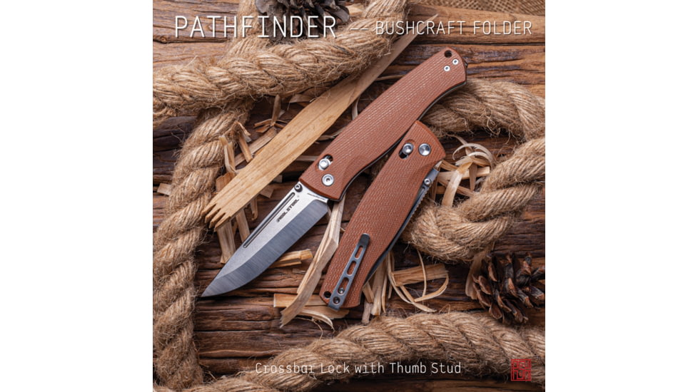 Real Steel Pathfinder Folding Knife, 3.8in, 14C28N, Micarta, Brown, 7851B