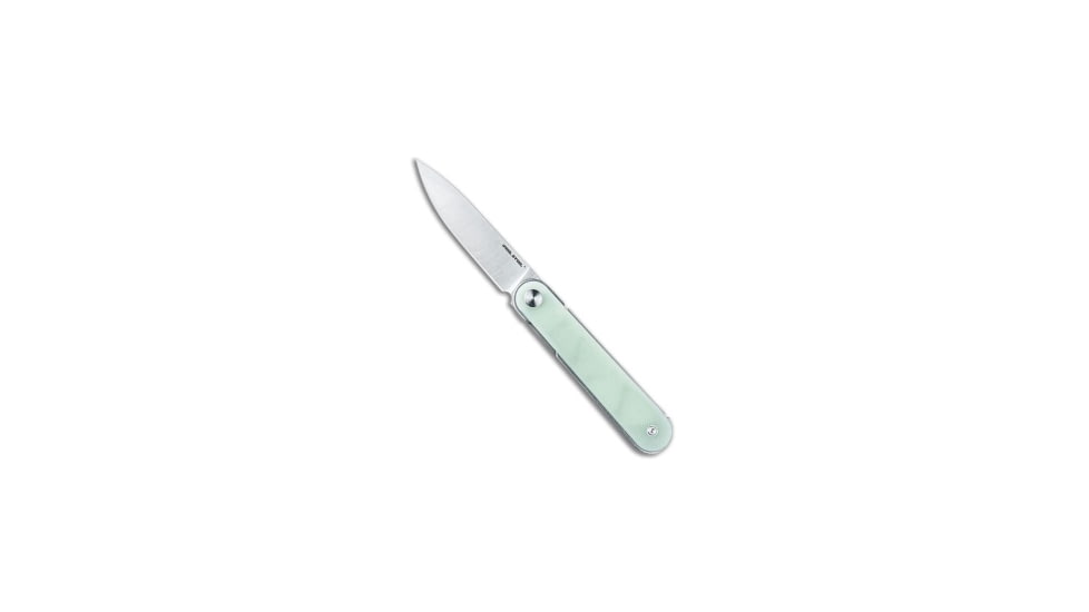 Real Steel Iris Front Flipper Folding Knife, 2.99in, 12C27, Drop Point Blade, G-10, Jade Handle, Jade/Silver, 6.77 inch, BHQ-221779