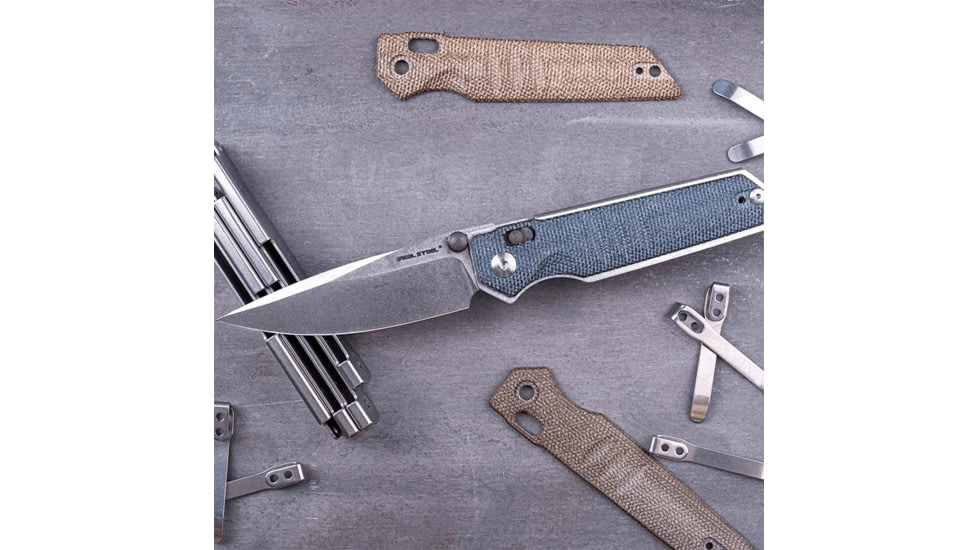 Real Steel Sacra Denim Folding Knife, 4.13in Closed, 3.13in Stonewash Bohler K110 SS Blade, Denim Micarta Handle, 7711D