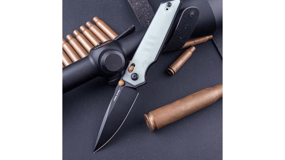 Real Steel Sacra Jade Folding Knife, 4.13in Closed, 3.13in Black Stonewash Bohler K110 SS Blade, Jade G10 Handle, 7711NB