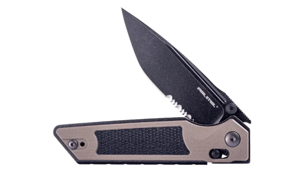 Real Steel Sacra TAC Folding Knife, 3in, Steel, Serrated, Tanto, G10 Handle, Coyote, 7713CB