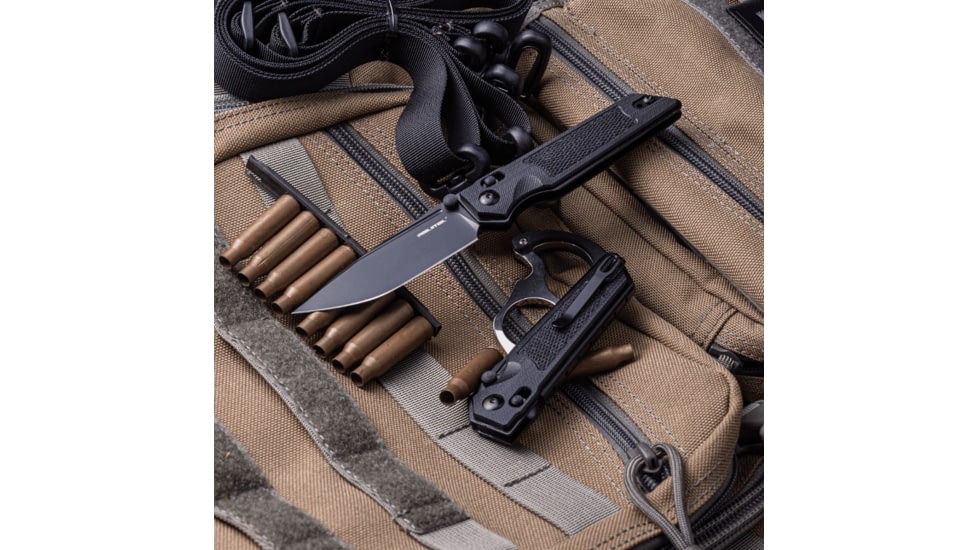 Real Steel Sacra TAC Folding Knife, 3in, Steel, Tanto, G10 Handle, Black, 7712B