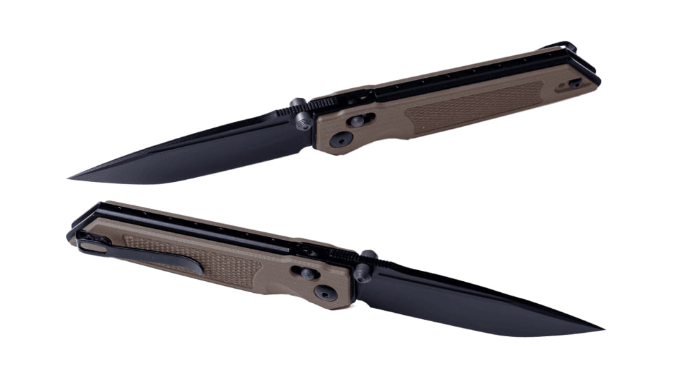 Real Steel Sacra TAC Folding Knife, 3in, Steel, Tanto, G10 Handle, Coyote, 7712C