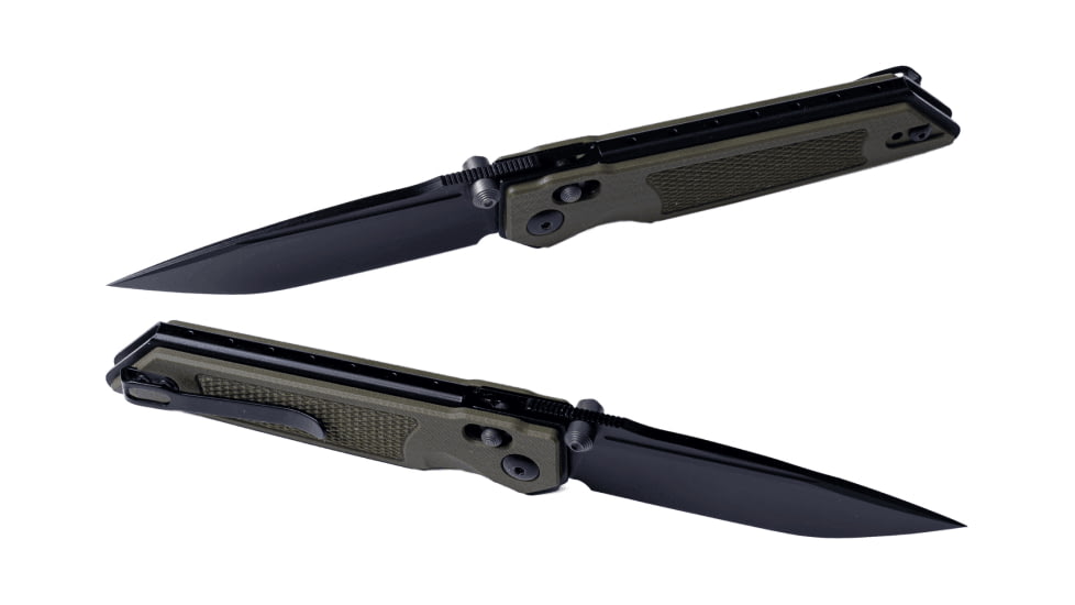 Real Steel Sacra TAC Folding Knife, 3in, Steel, Tanto, G10 Handle, OD Green, 7712G