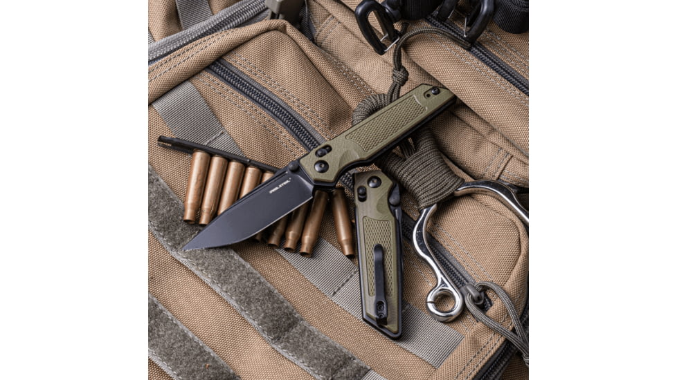 Real Steel Sacra TAC Folding Knife, 3in, Steel, Tanto, G10 Handle, OD Green, 7712G