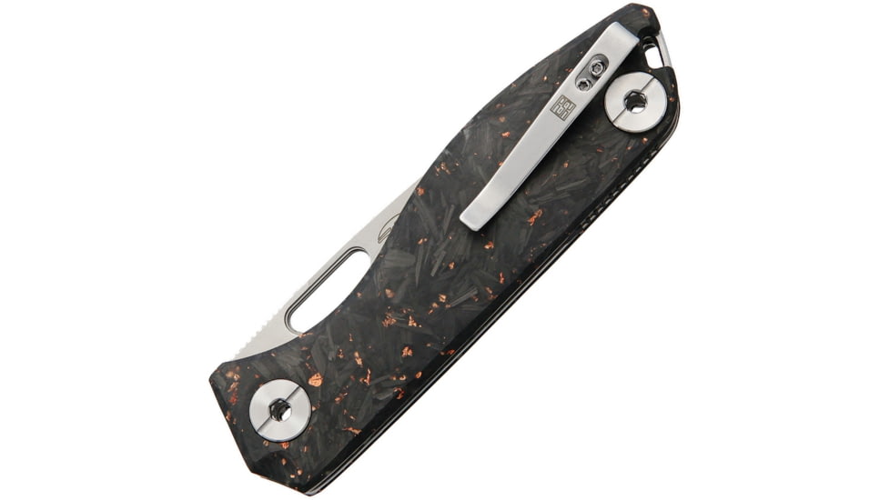 Real Steel Sidus Linerlock Shred CF Folding Knife, 4.5in Closed, 3.5in Satin D2 Blade, Shred Luminous CF Handle, Copper Shred, 7463
