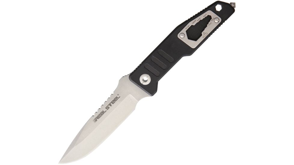 Real Steel T99 Black Fixed Blade Knife, 9.5in, 4.625in, D2 Tool Steel, Standard Edge, Drop Point, Stonewash, Black, G10 Handle RS3912