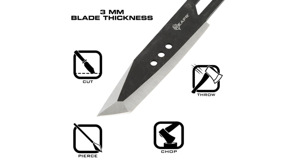 Reapr 3 Piece Chuk Throwing Knives Set, 8in Overall, Black, 11071