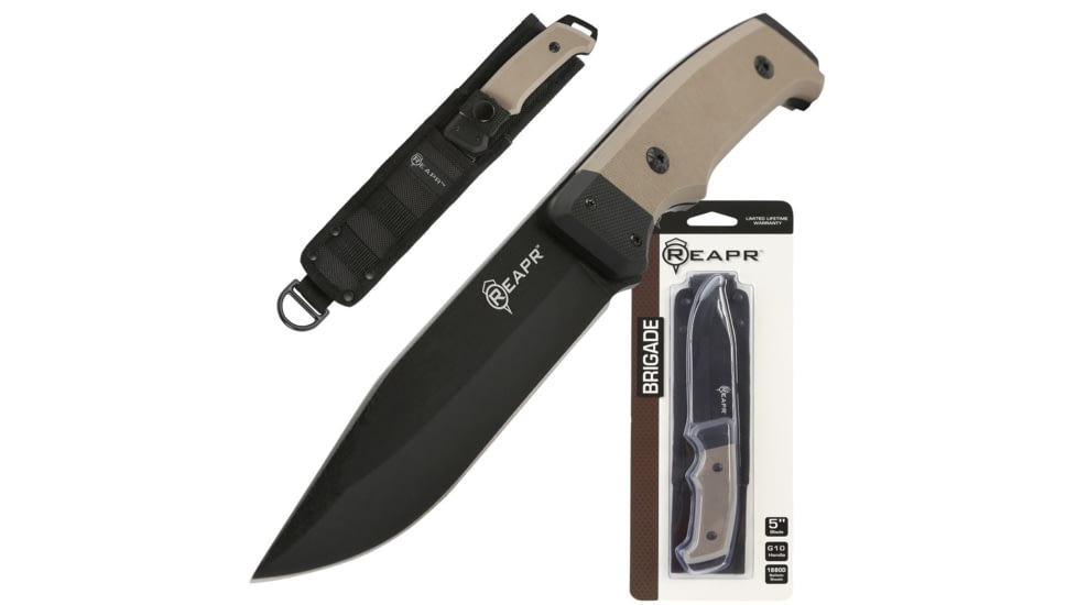 Reapr Brigade Fixed Blade Knife, 5in, 420 Stainless, Black Powdercoated, 11009