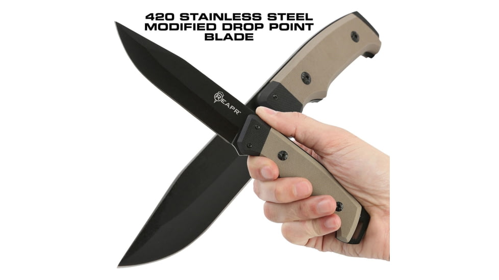 Reapr Brigade Fixed Blade Knife, 5in, 420 Stainless, Black Powdercoated, 11009